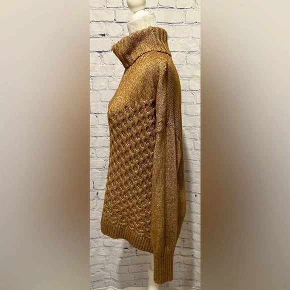 Nine West Soft Cowl Neck Sweater Brown Textured Details Size Medium - Picture 3 of 7